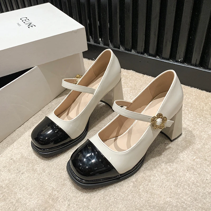 

New Mary Jane Heels Women Shoes Fashion Retro Square Toe Hollow Out Casual Mary Jane Shoes Women Platform Shoes Zapatos Mujer