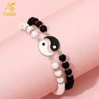 tai chi yin yang couple bracelets alloy pendant adjustable beaded necklace matching lover bracelets necklaces set