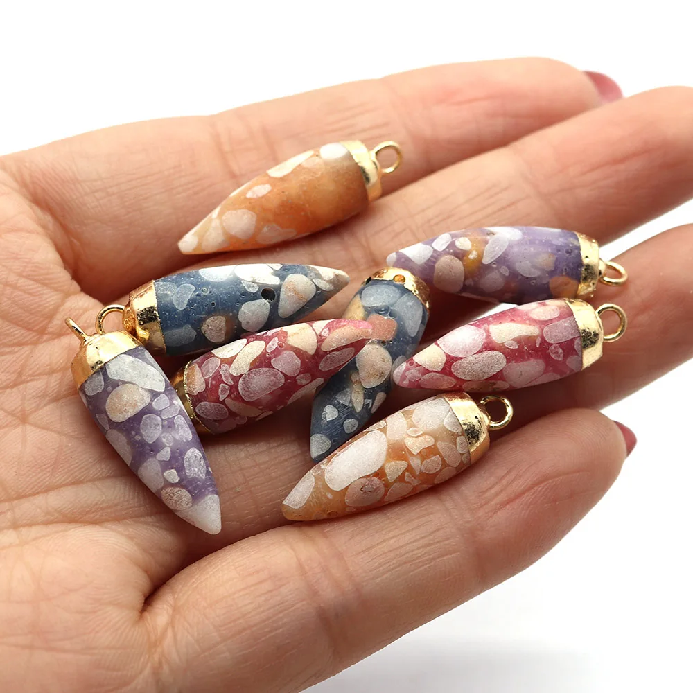 

Natural Stone Drop Shape Colorful Chili Pendant 8x22mm Bullet Shape Charm Fashion DIY Necklace Earrings Jewelry Accessories