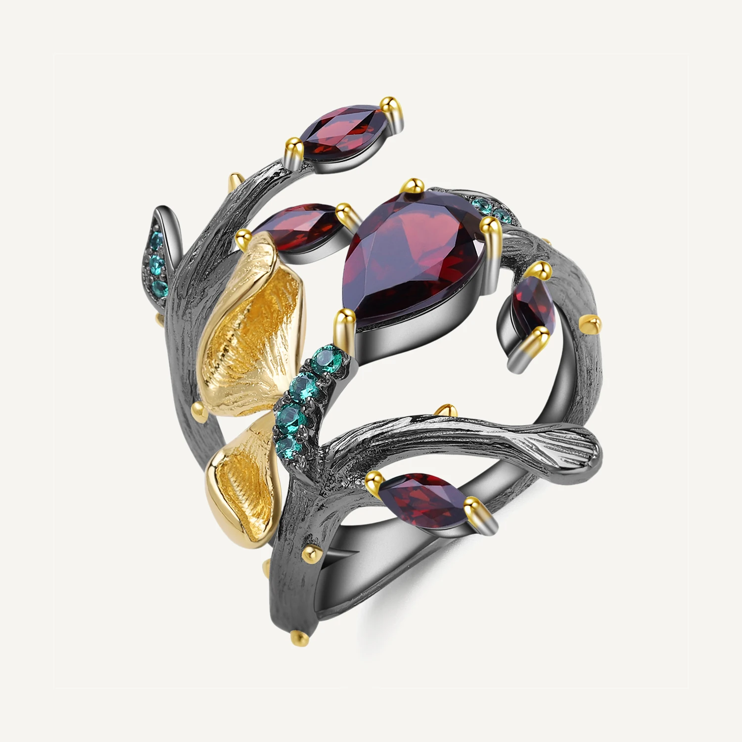 

Женское балетное кольцо GEM'S, кольцо из стерлингового серебра 925 пробы с цветком бабочки ручной работы, 2.37Ct, натуральный красный гранат