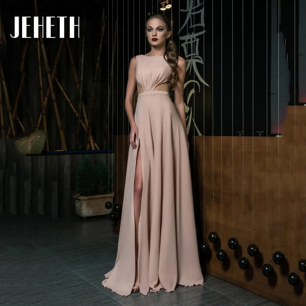 

Chiffon Prom Dresses Scoop-Neck Lace-up A-Line Long Evening Gowns High Side Split Custom Made Vestidos Para Bodas Mujer Invitada