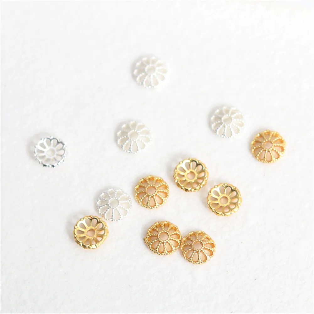 

18K gold clad matte gold flower holder 6mm cap holder lace bead holder spacer bead diy bracelet necklace earrings accessories