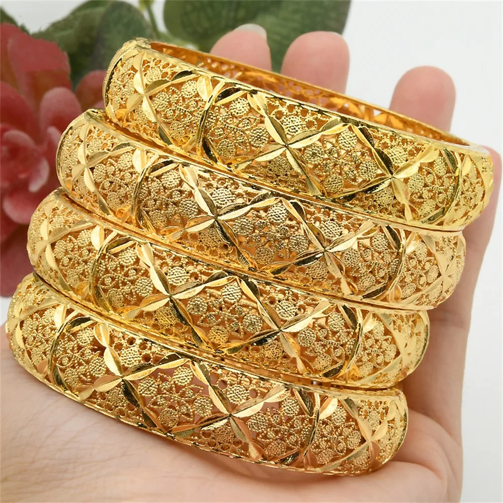 

Dubai 24K Gold Plated Bracelets For Women Luxury Jewelry Designers Indian Bangles African Arabic Wholesale Wedding Bridal