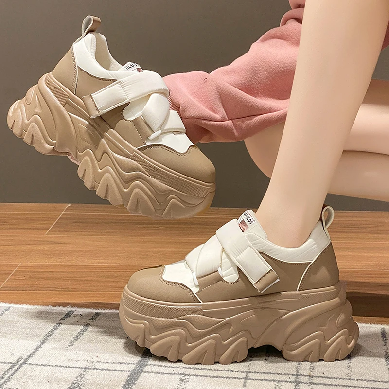 

New Women Winter Platform Sneakers Warm Plush Cotton Shoes Tennis 8CM Wedge Heels Leather Shoes Chunky Shoes Woman Mujer
