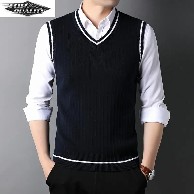 

Top Quality New Autum Winter Fashion Brand Slim Fit Knit V Neck Sweater Vest Trendy Woolen Sleeveless Casual Men Clothes