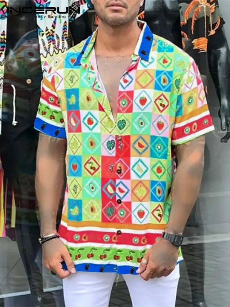 

Fashion Casual Style New Men's Blouse Stylish Well Fitting Male Fruit Printing Short Sleeve Lapel Shirts S-5XL INCERUN Tops 2022