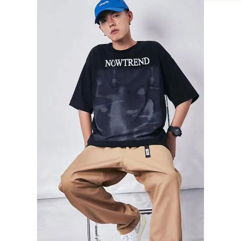 

CHICVOY Oversize Streetwear T Shirt Unisex Struggling Shadow Graphic Tshirt Harajuku Cotton Loose Casual Short Sleeve Tops Tees