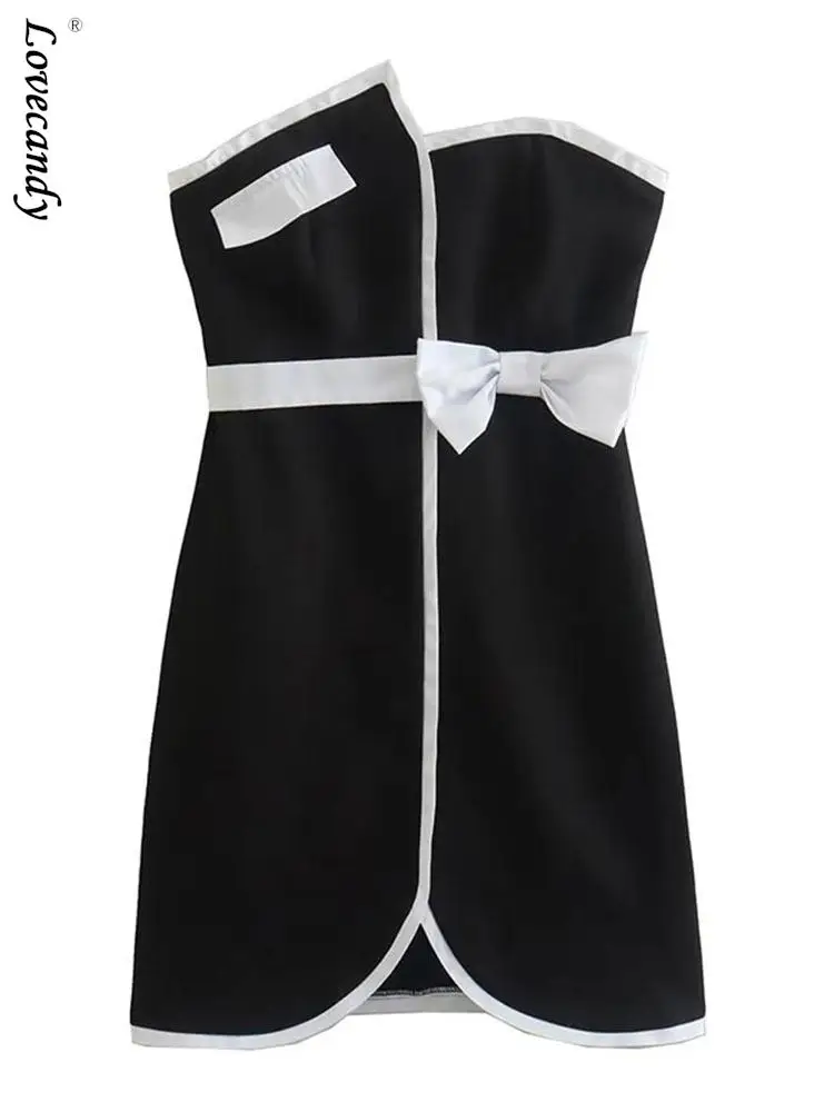 

Женское мини-платье с открытыми плечами, открытой спиной и бантом