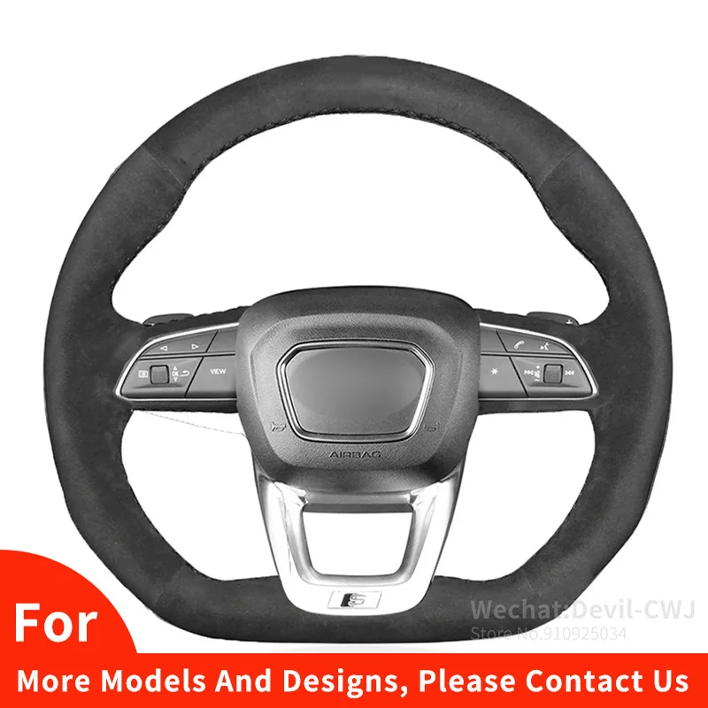 

Hand Stitched Black Suede Car Steering Wheel Covers For Audi Q5 SQ5 2017 2019 Q3 2018 Car Interior Accessories