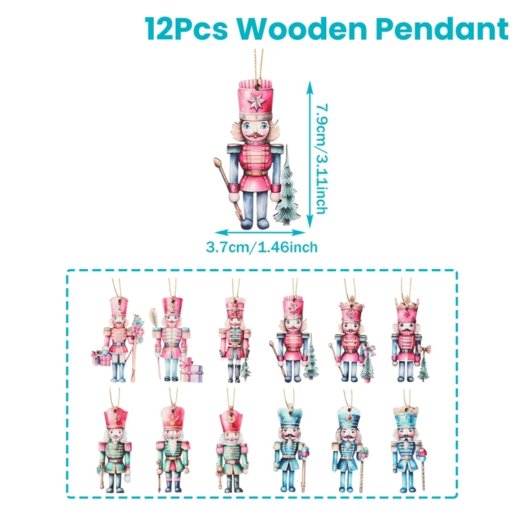 Набор из 12 деревянных солдатиков Щелкунчиков FENGRISE  для украшения елки