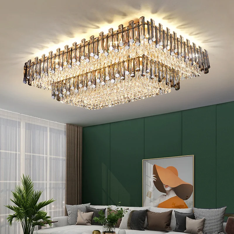 

Pendant Light Modern Luxury Crystal Ceiling Chandelier for Living Dining Room Design Kitchen Rectangular Led Light Lustre Indoor