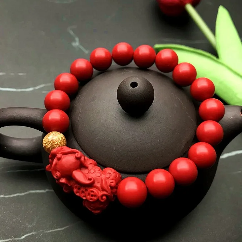 

Hand-carved Chinese Natural Cinnabar Jade Lucky Pixiu Hand String Fashion Jewelry Men And Women Style Bracelet Accessories