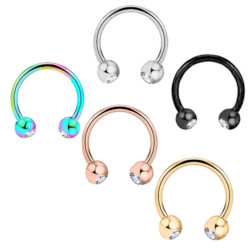 

Crystal Horseshoe Nose Rings body piercing wholesales 5 colors mix nose hoop septum rings 16g cartilage helix tragus earrings fo