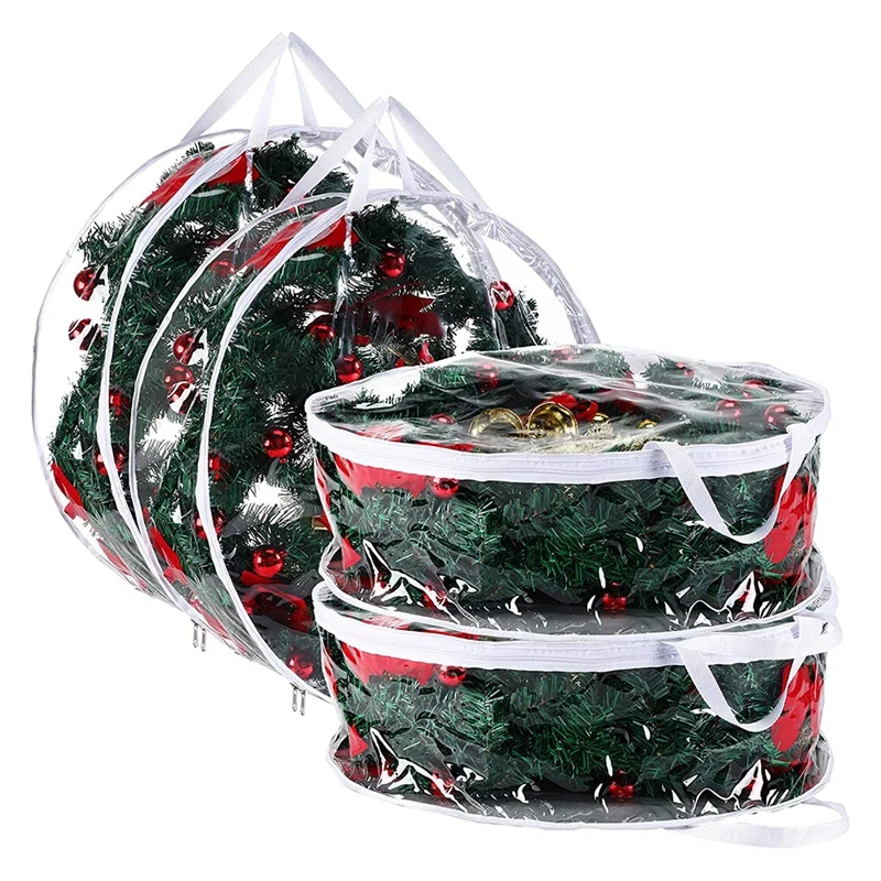 

4 Pack Christmas Wreath Storage Container 30 Inch,Artificial Wreath Storage,Holiday Wreath Storage Bag(Transparent)