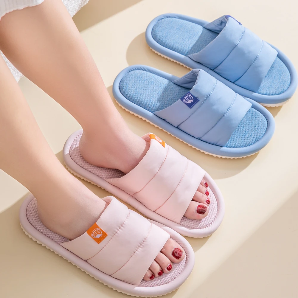 

Comwarm Four Season Home Flannel Slippers For Women Men Non-Slip Soft Sole EVA Mute Hemp Cotton Slides Indoor Comfortbale Sandal