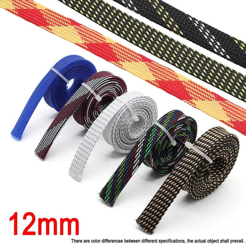 

5/10/20/50/100M PET Braided Sleeve 12mm High Density Insulated Cable Protection Expandable Sheath Cable Sleeve