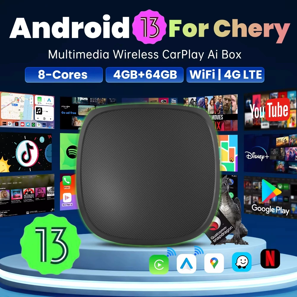 Фото Android 13 Беспроводная ТВ-приставка CarPlay 4G LTE GPS для Netflix для Chery Tiggo 8 Tiggo 2 Tiggo 3 Tiggo 4 Arrizo 5 Arrizo 6 Arrizo 7 №1