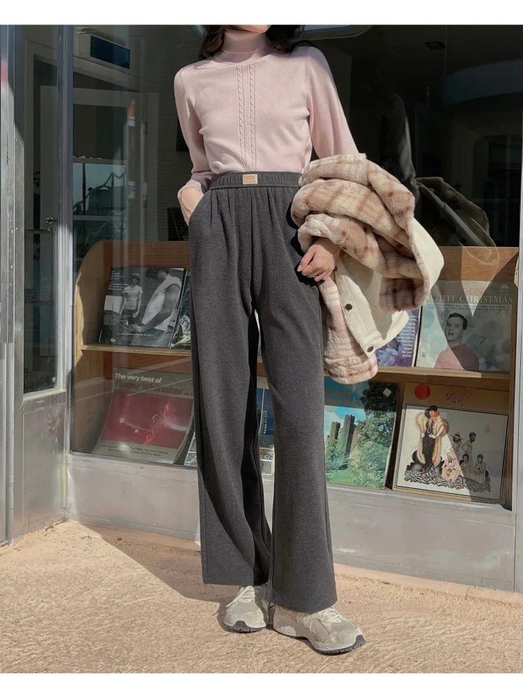 

High Waist Straight German Velvet Casual Pants Womens Solid Color Thickened Japanese Loose And Thin Suit Wide-Leg Pants Trousers