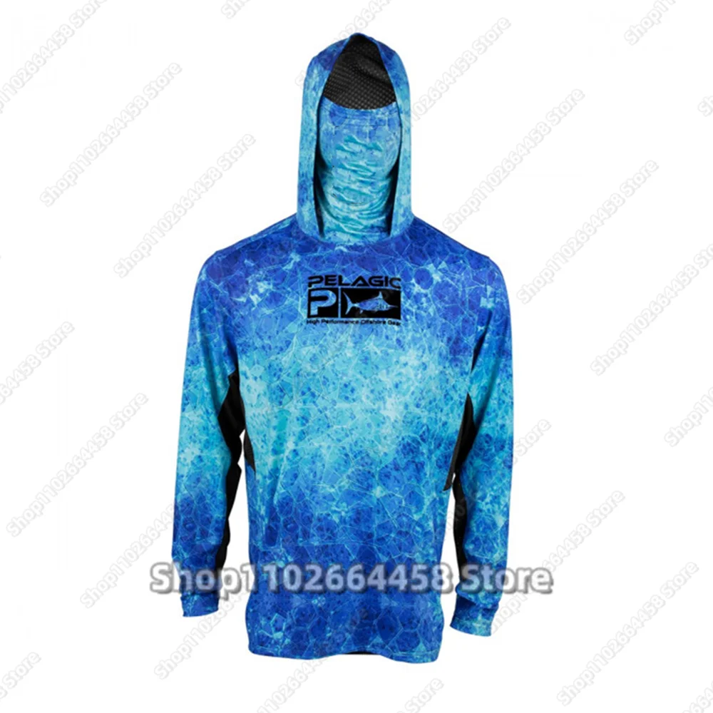 

Pelagic Fishing Shirt Summer Long Sleeve UPF 50 Quick Dry Hooded Mask Fishing Clothes Anti-UV Fishing Sweatshirt Camisa De Pesca