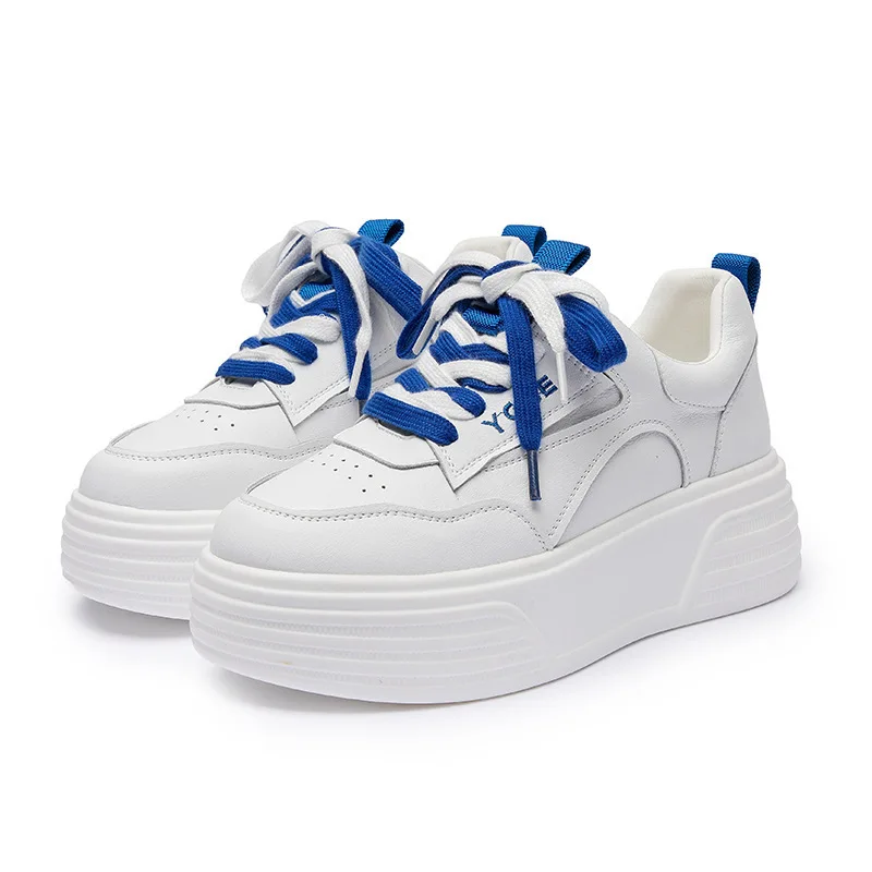 

6cm Platform Sneakers Wedge Shoes Genuine Leather for Women Summer Shoes White Breathable Female Fashion Sneakers 2022