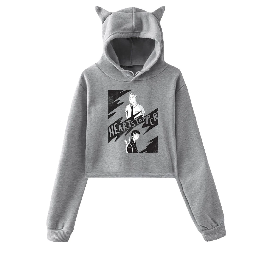 

Heartstopper Printed Cat Cropped Hoodies Women Long Sleeve Hooded Pullover Crop Tops Hot Sale Casual Harajuku Streetwear Clothes