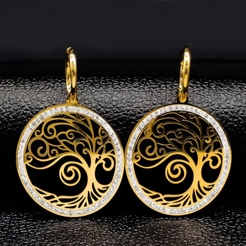 Женские круглые серьги из нержавеющей стали с кристаллами | Украшения и