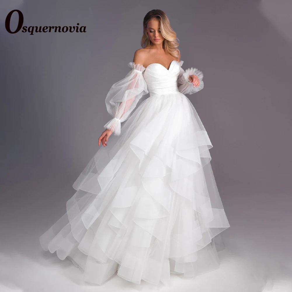 Osquernovia гламурное свадебное платье с оборками и милыми пышными рукавами на
