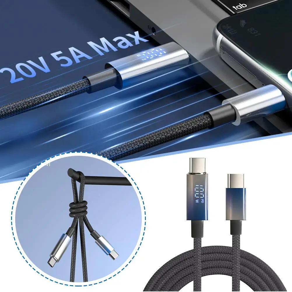 Сетевой кабель для быстрой зарядки и передачи данных с цифровым дисплеем 100 Вт