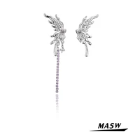 masw original design aaa zircon drop earrings luxury irregular high qulaity brass asymmetrical metal earrings women jewelry gift