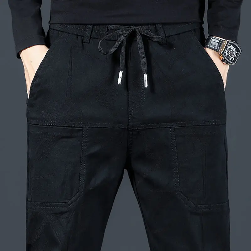 Printed Jeans Mens Stretch Casual Pants Jacquard Denim Pencil Pants Drawstring Jogging Pants Men Skinny Jeans Fashion Streetwear