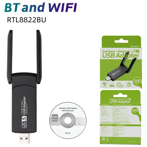 USB Wi-Fi Bluetooth адаптер 1300 Мбит/с, 2,4/5 ГГц