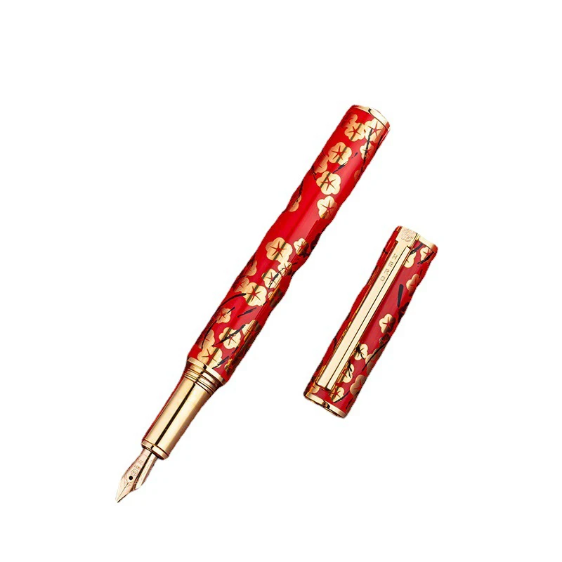 Hero 12K Gold Nib Metal Fountain Pen & Roller Ball Pen Authentic Plum Blossom Pattern Writing Gift Set H72 Ink Pen