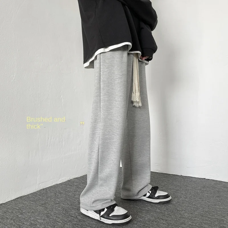 

Брюки EOENKKY мужские с широкими штанинами, уличные прямые штаны с эластичным поясом, Корейская версия, повседневные, черные, серые, 2022