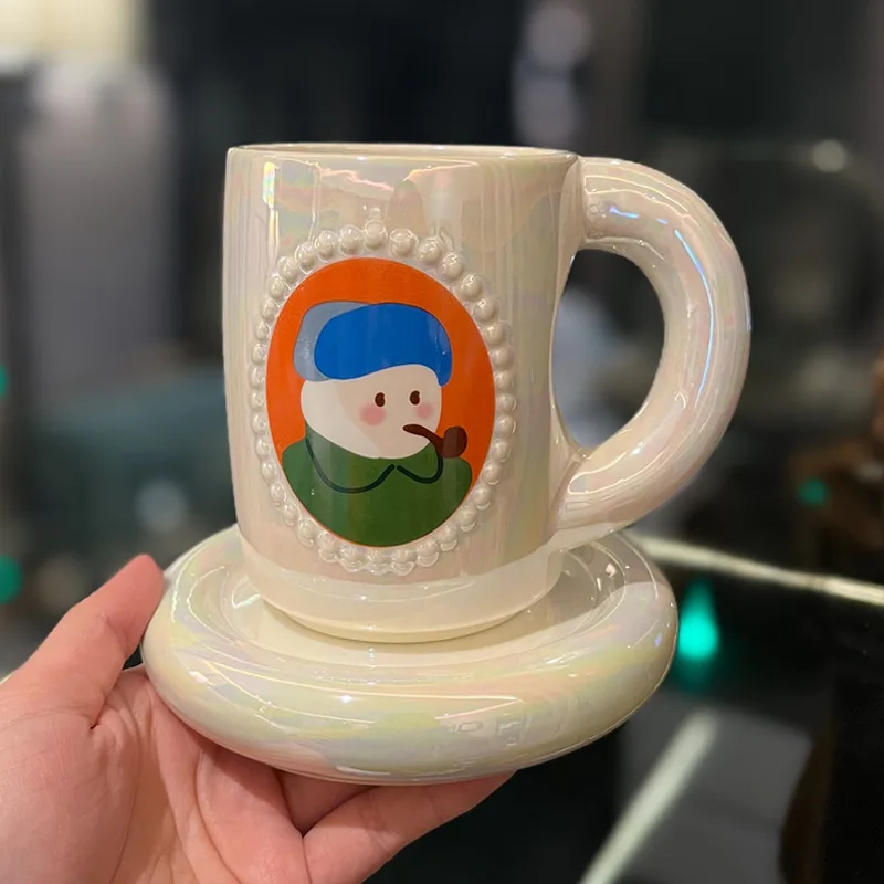 

Creative Design Sense Van Gogh Oil Painting Mug Plate Pearl Glaze Ceramic Water Cup Nordic Style Coffee Cup Mugs Coffee Cups