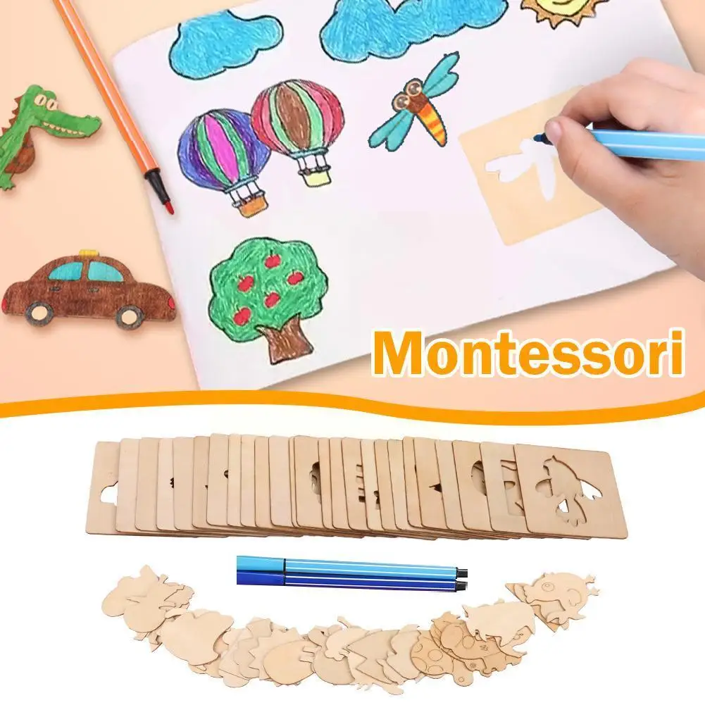 

Деревянные шаблоны для рисования для детей по методике Монтессори, трафареты для самостоятельного рисования, обучающие игрушки для детей, ...