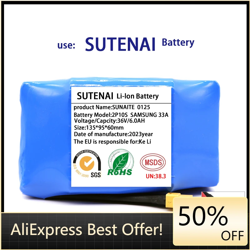 

36V 18650 Battery Pack 6000mAh Rechargeable Lithium ion battery for Electric Self Balancing Scooter HoverBoard Unicycle