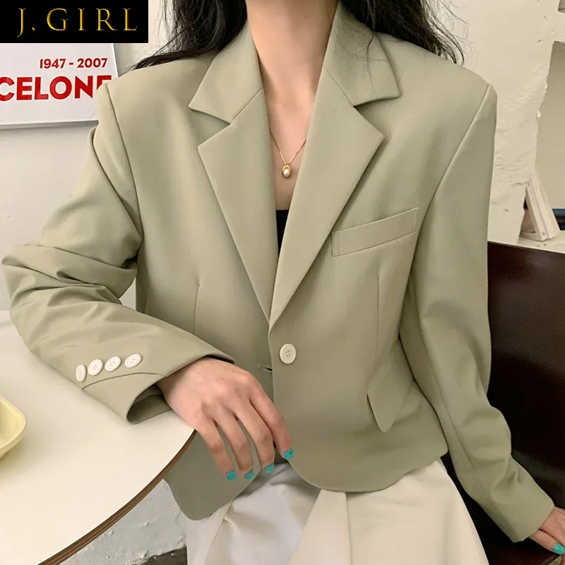 

J GIRLS Blazer Women 2021 Autumn French Simple Temperament Suit Collar One Button Loose All-Match Long-Sleeve Short Suit Jacket