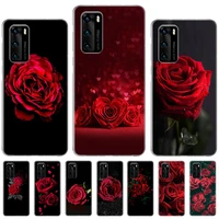 bright red rose flowers case for huawei p50 p40 p30 p20 p10 lite printing pattern cover for huawei mate 20 10 pro anti fall