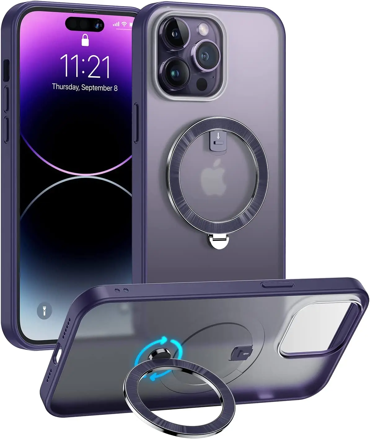 

Магнитный чехол-подставка для iPhone 14 Pro Max, вращающийся на 360 °, с кольцом-подставкой и полупрозрачным ударопрочным чехлом MagSafe