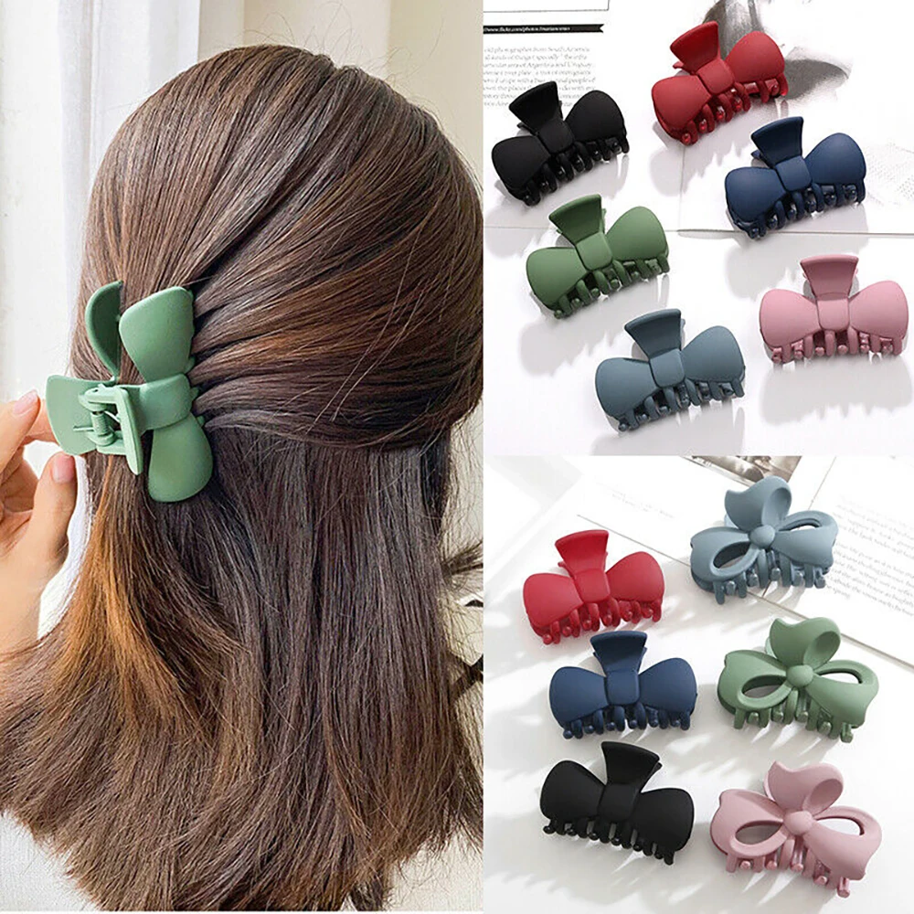 

Hot Frosted Bow Hair Clips Large Barrette Hair Claws Bath Clip Korean Ins Ponytail Clip for Women Girls Hair Accessories Gift