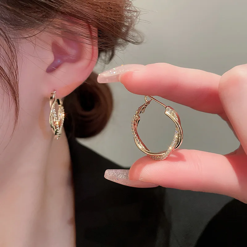 

31mm Real Gold Plated Silver Pin Zirconia Wrap Earrings