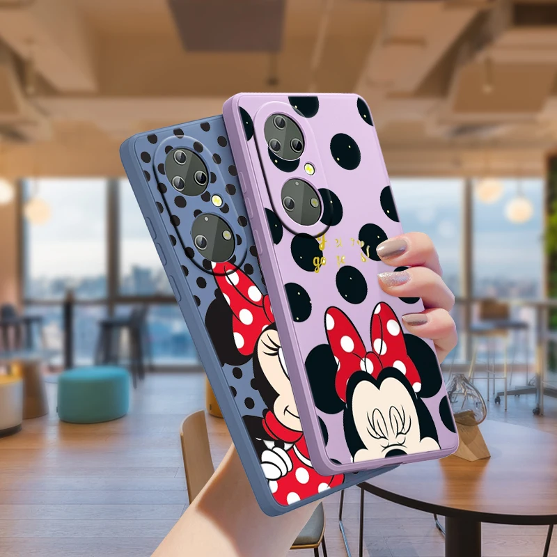 

Disney Minnie Cute Art For Huawei P50 P40 P30 P20 Pro Lite E 5G Y9S Y9A Y9 Y6 2020 2019 Nova 5T Liquid Silicone Rope Phone Case