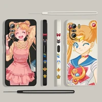 anime sailor moon cute for xiaomi redmi k50 k40 gaming k30 10x 9 9a 9t 8 8a pro 5g silicone liquid left rope phone case fundas