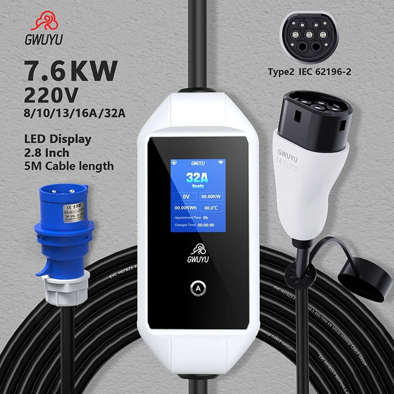 Портативные зарядные устройства GWUYU для автомобиля 7 кВт тип 1 регулируемый ток 5 м