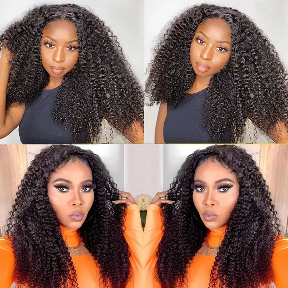 180%Density 26Inch Natural Black Long Kinky Curly Soft Free Part Lace Front Wig For Black Women With Baby Hair Natural Hairline images - 6