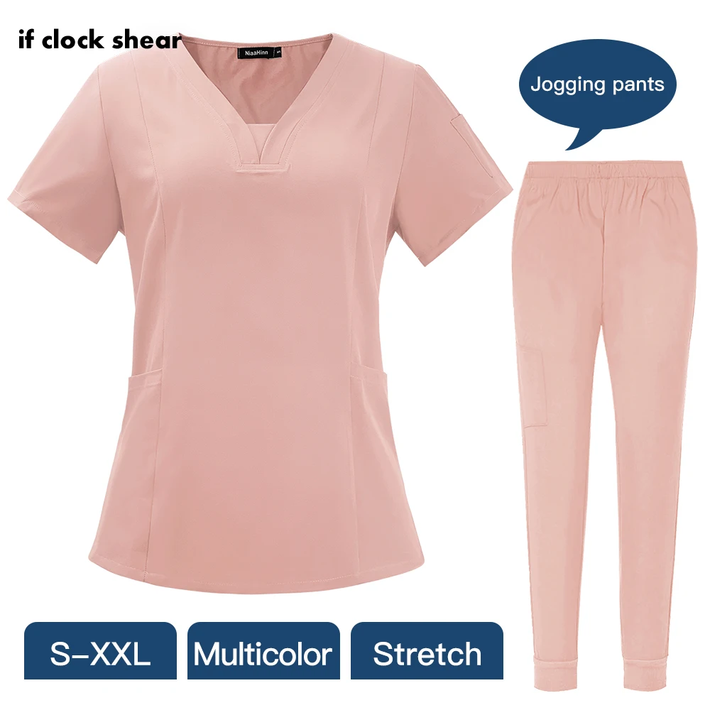 

Women's Uniform V-neck Scrubs Tops+pants Spa Uniforms Health Care Work Clothes Health Working Surgery Suit Nurse Gorro Enfermera