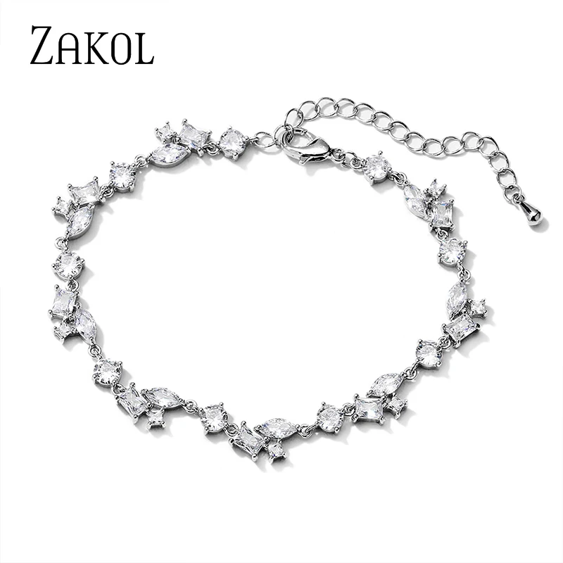 

ZAKOL Elegant Water Drop Geometric Square AAA Cubic Zirconia Charm Bracelets for Women Engagement Wedding Party Jewelry BP5020