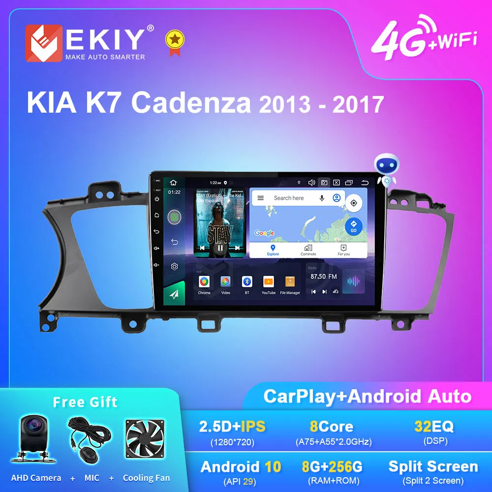 EKIY-autorradio Q7 con GPS para KIA, reproductor Multimedia con Android 10, 8 + 128G, DSP, BT, IPS, Carplay, para KIA K7 Cadenza 2013 - 2017