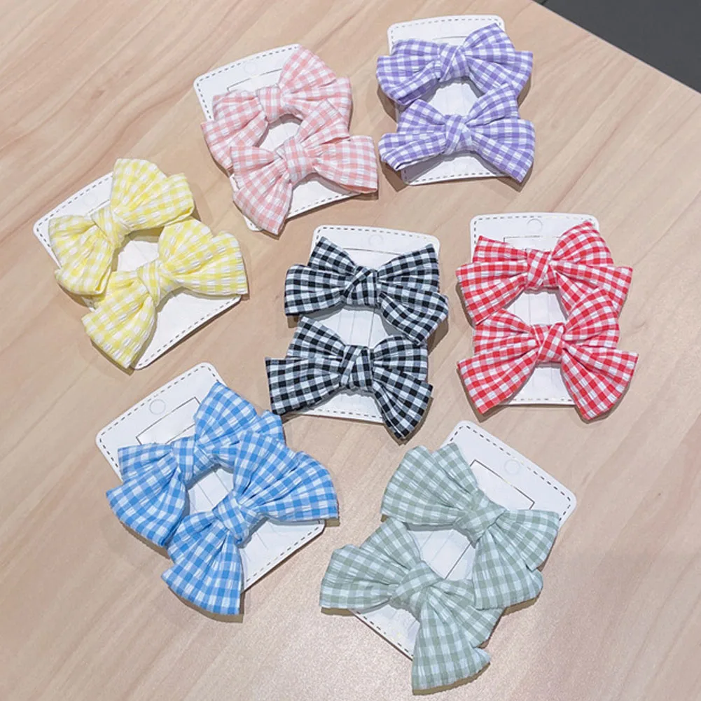 

2pcs New Bow Headgear Cute Sweet Little Girl Hair Accessories Summer Girls Plaid Clips Baby Hairpins Children Hair Clips Gifts