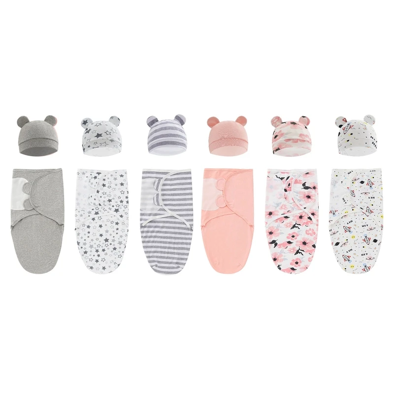 

Newborn Baby Swaddle Wrap Cotton Hat Set for Infant Boys Girls Photography Props GXMB